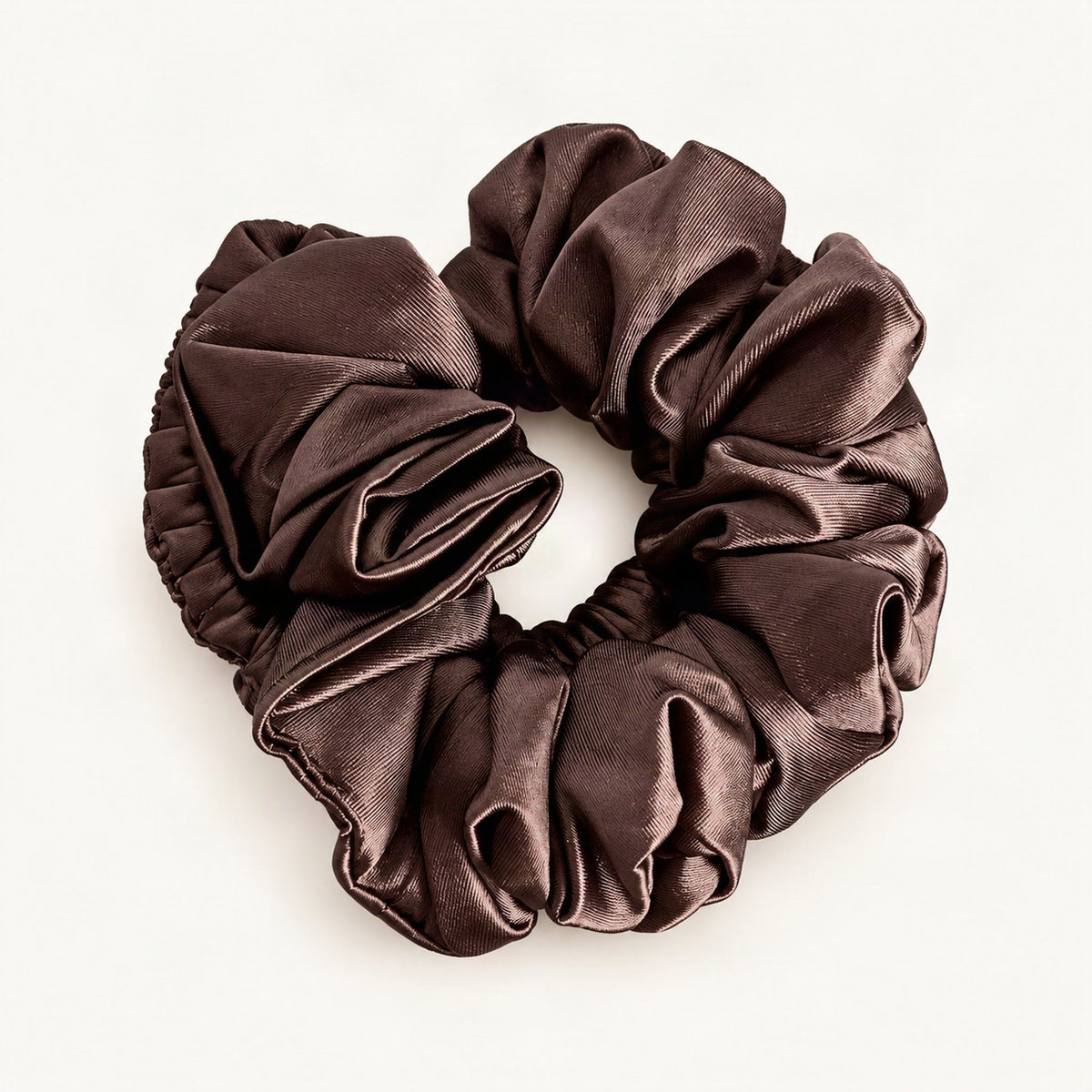 Dark chocolate brown fabric scrunchie shown from the front [FITINY Hair]