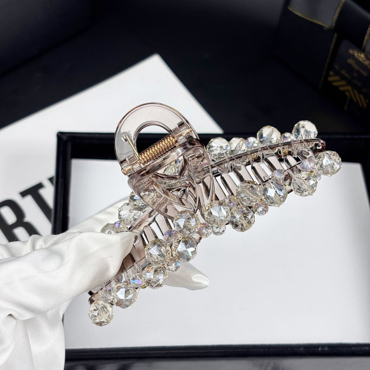 Crystal Rhinestone Large Beaded-Edge Claw Clip, additional view 1