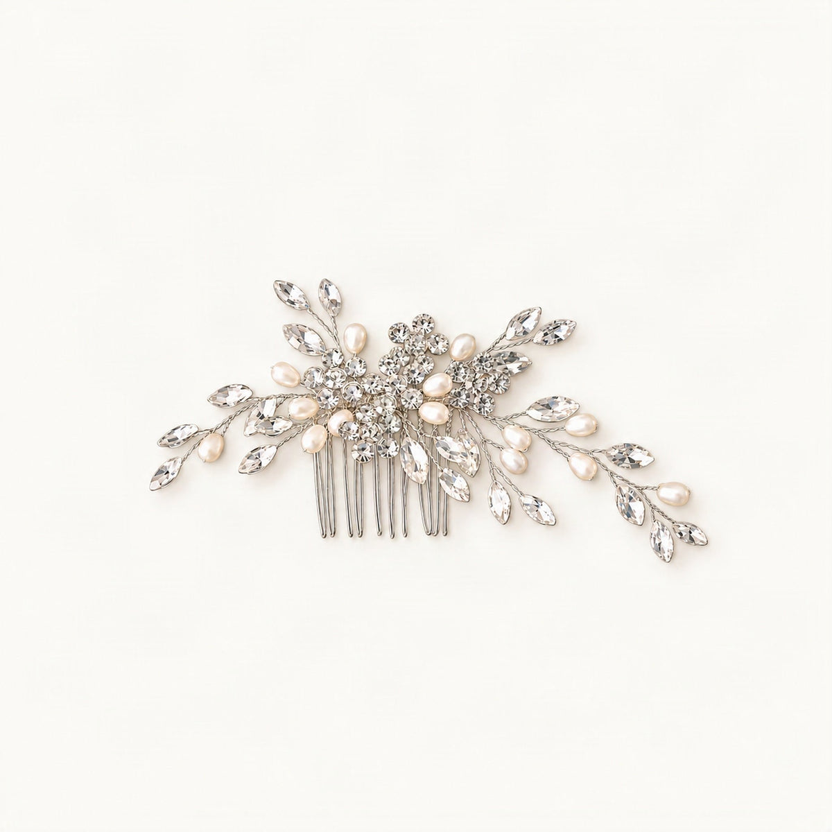 Decorative bridal comb with branching rhinestone and pearl details [FITINY Hair]