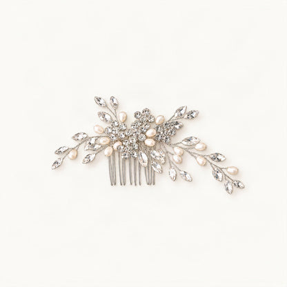 Decorative bridal comb with branching rhinestone and pearl details [FITINY Hair]