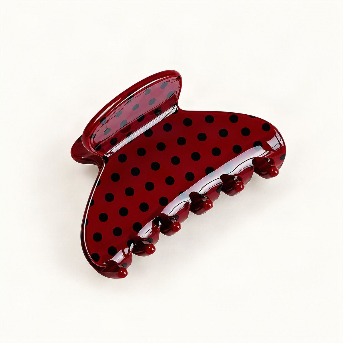 Polka Dot Acetate Claw Clip, Medium 6.9 cm in Red & Black [FITINY Hair]