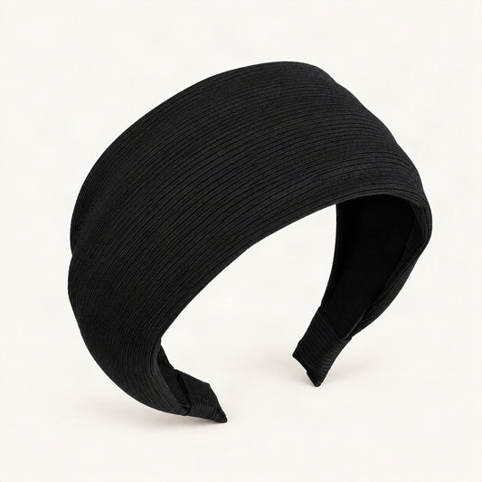 Wide Ribbed Fabric Headband in Black [FITINY Hair]