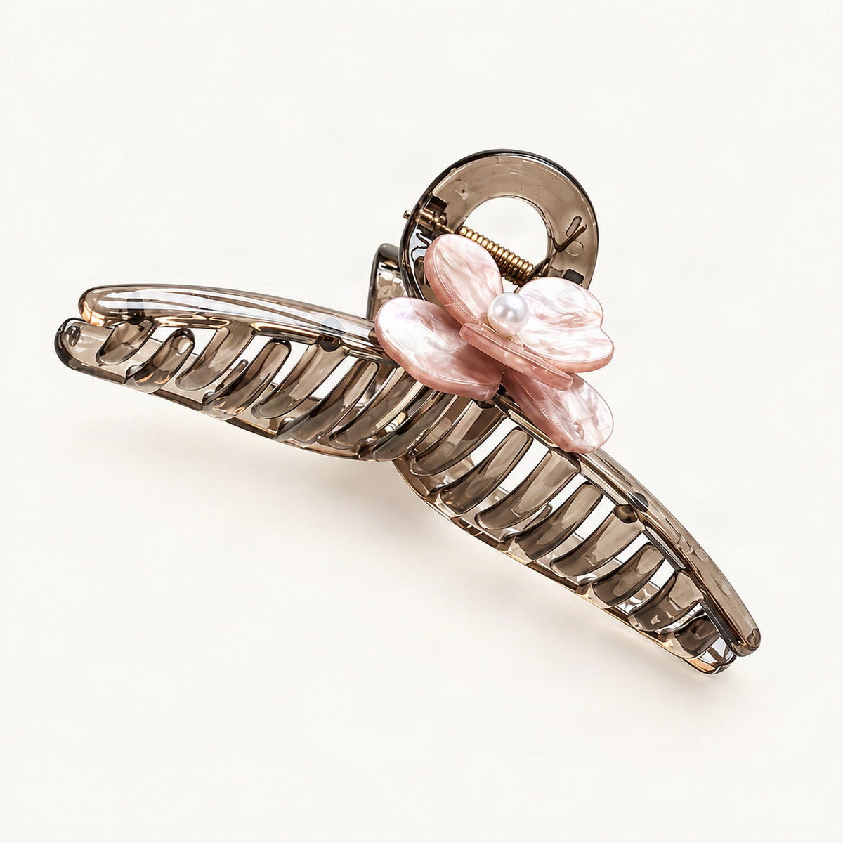 Floral Acrylic Claw Clip with Pearl and Rhinestones 12.5 cm in Pink [FITINY Hair]