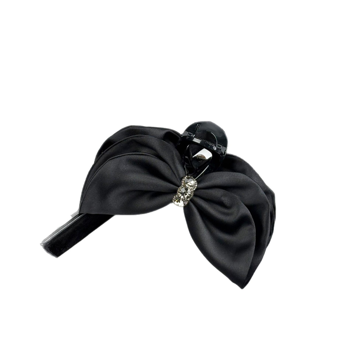 Large Satin Bow Claw Clip with Rhinestone Center, additional view 1