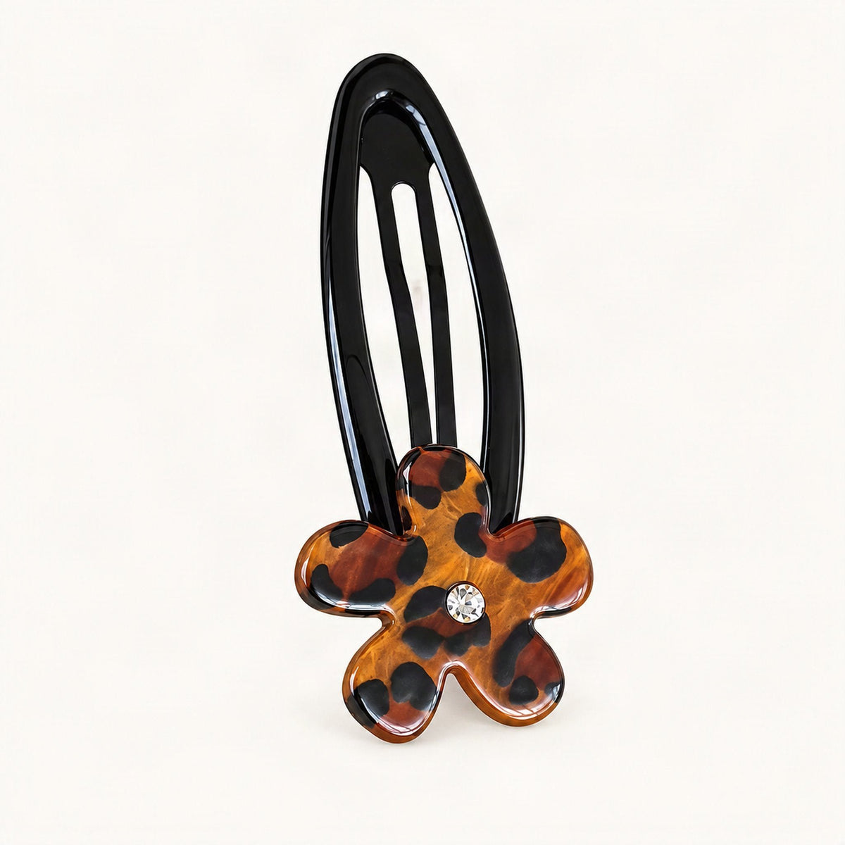Flower Hair Clip with Rhinestone Accent in Chocolate Leopard [FITINY Hair]