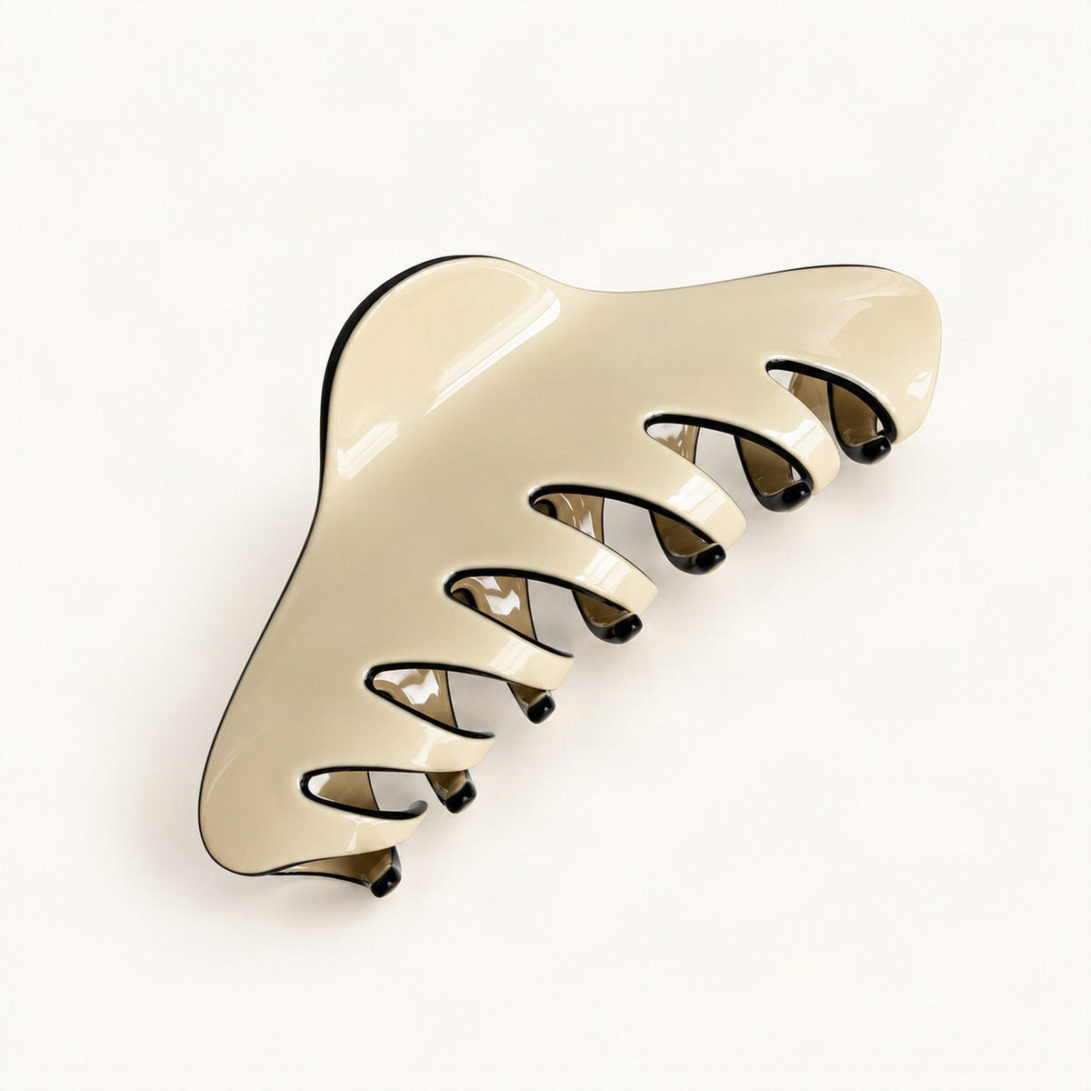 Large Cellulose Acetate Claw Clip, 12 cm in Cream & Black [FITINY Hair]