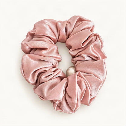 Pink velvet scrunchie with soft gathered texture [FITINY Hair]