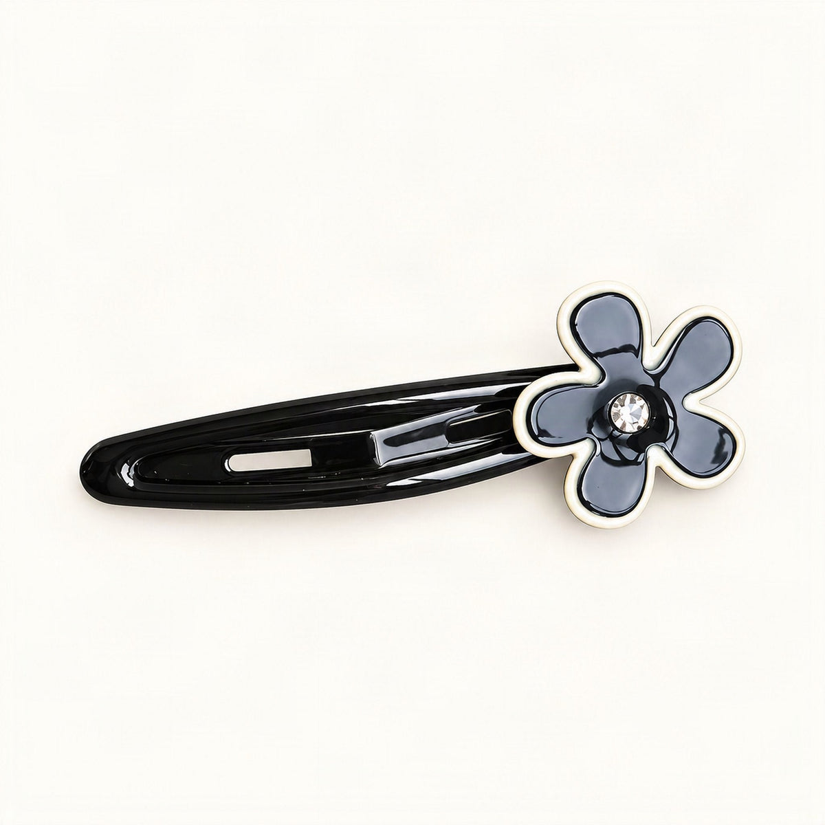 Cute Acetate Snap Clips with Flowers, Bows and Characters in Black Floral, Flower [FITINY Hair]