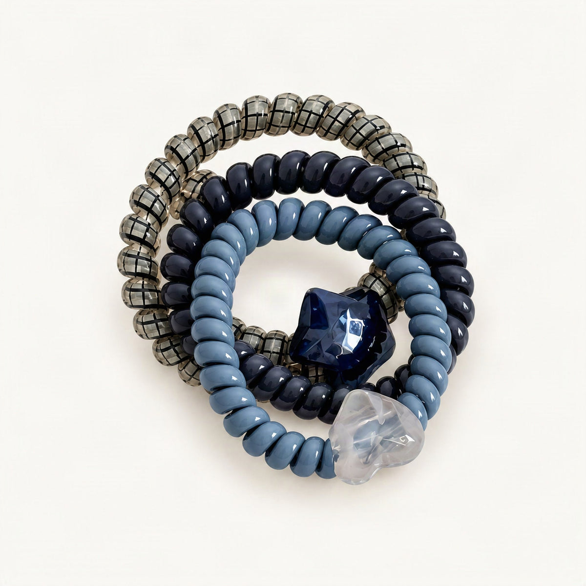Stretch Hair Ties with Heart and Star Charms, 3-Pack in Blue [FITINY Hair]