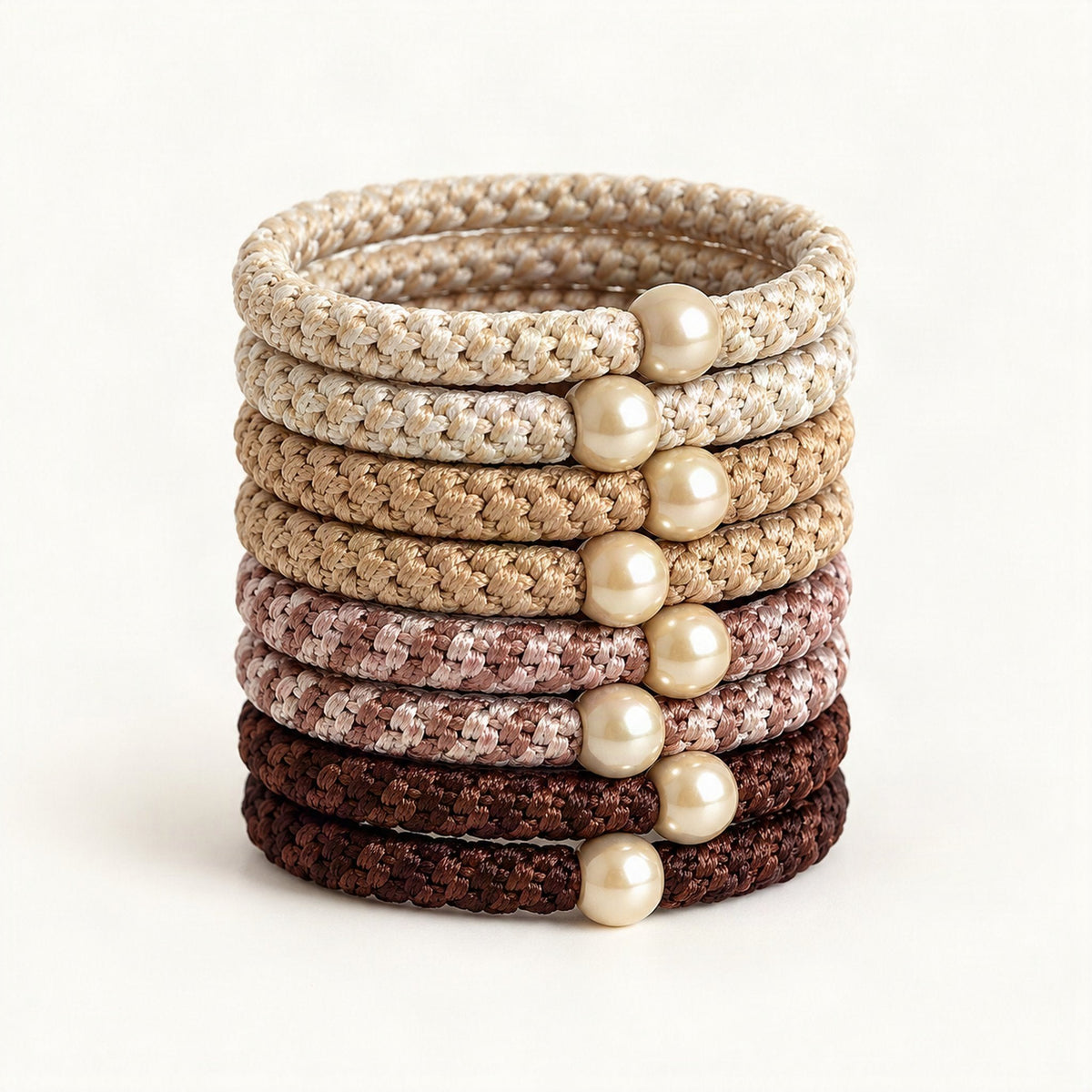 Braided Elastic Hair Ties with Bead Detail, 5.5 cm in Chocolate [FITINY Hair]