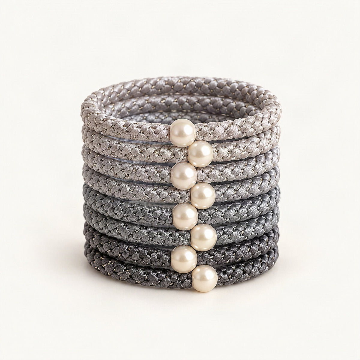 Braided Elastic Hair Ties with Bead Detail, 5.5 cm in Silver & Grey [FITINY Hair]