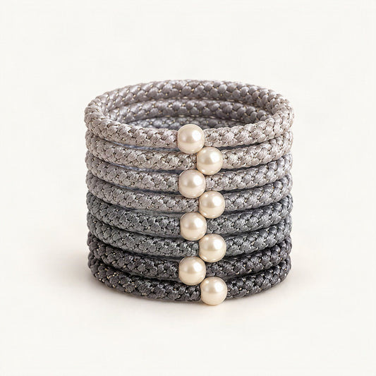 Braided Elastic Hair Ties with Bead Detail, 5.5 cm in Silver & Grey [FITINY Hair]