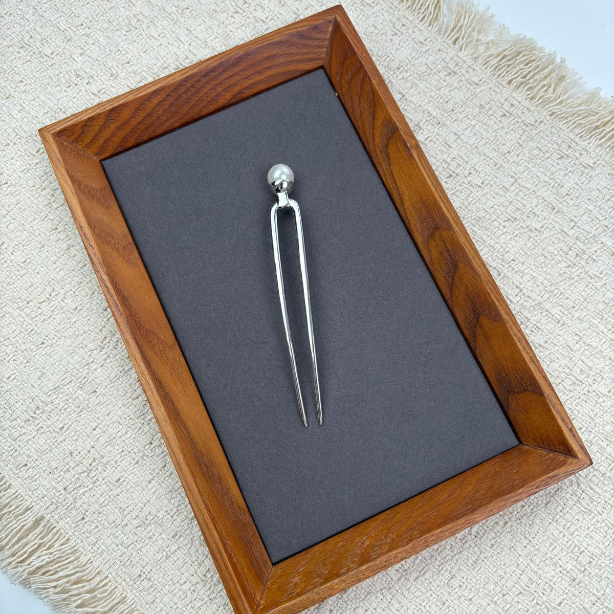 Faux Pearl Silver-Tone Metal U-Pin Hair Fork, additional view 2