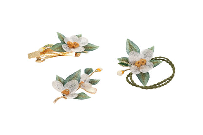 Rose Hair Clip with Embroidered Leaves, additional view 1