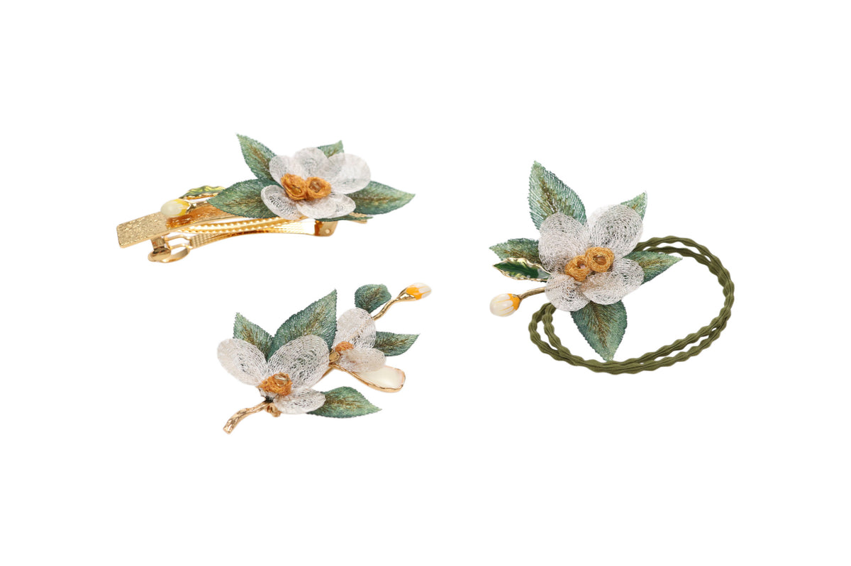 Rose Scrunchie with Embroidered Leaves, additional view 1