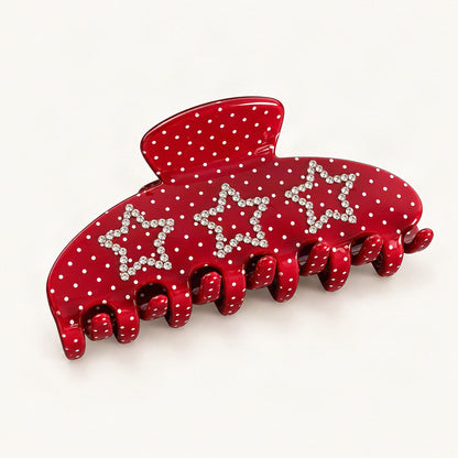 Rhinestone Star Polka Dot Claw Clip in Red Polka Dot [FITINY Hair]