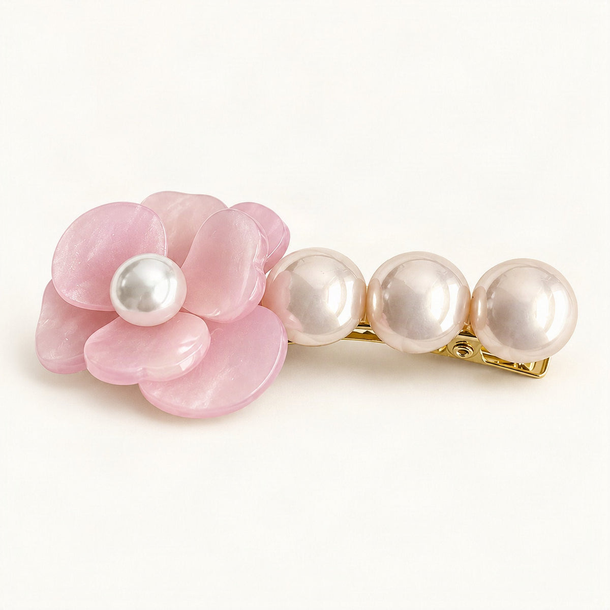 Acetate Side Hair Clip Camellia Faux Pearl in Pink [FITINY Hair]