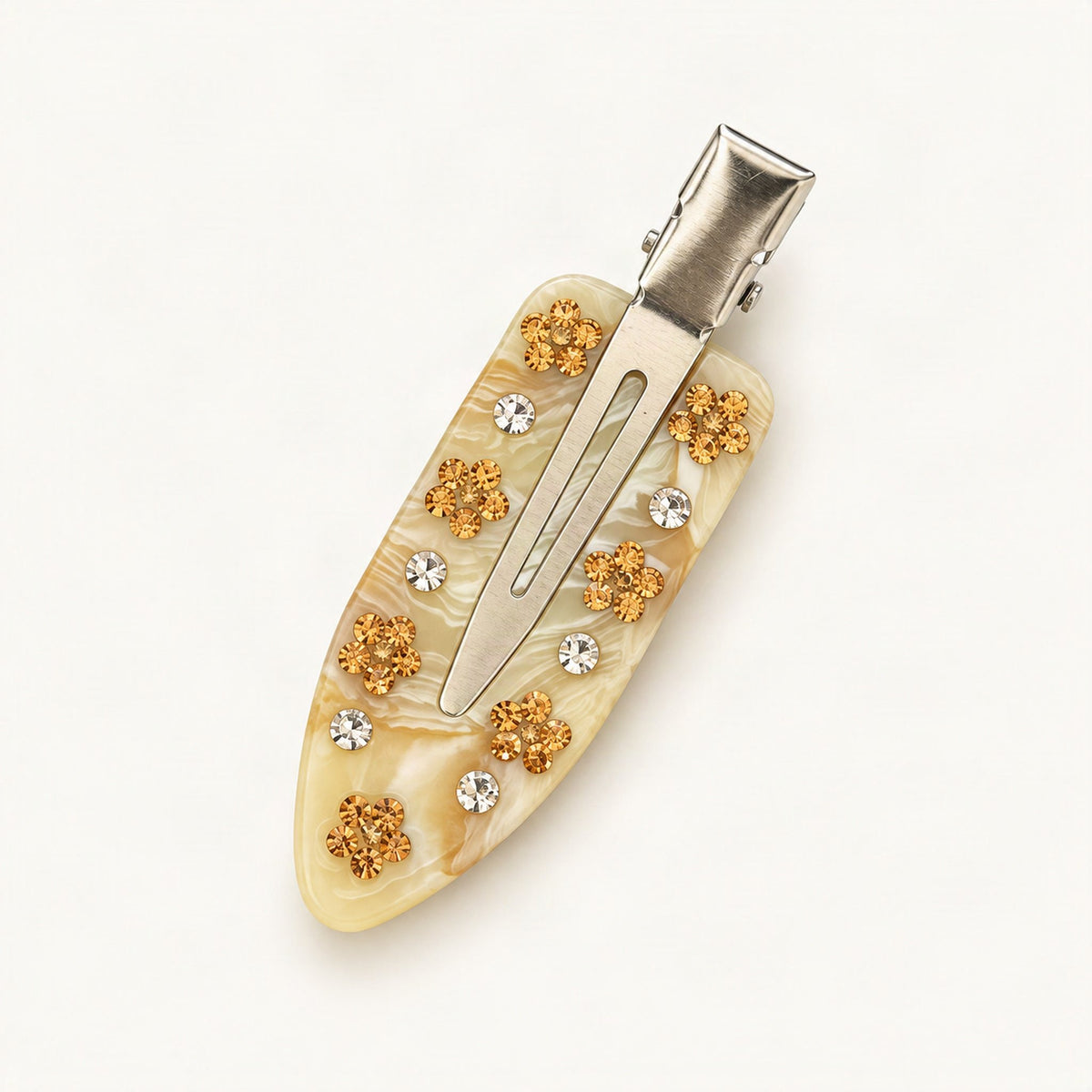 Rhinestone Acetate Duckbill Side Clip in Cream Floral [FITINY Hair]