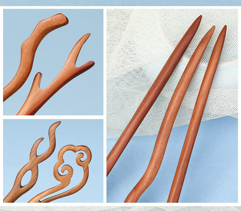 Carved Wood Hair Stick with Flowing Scroll Design, additional view 8