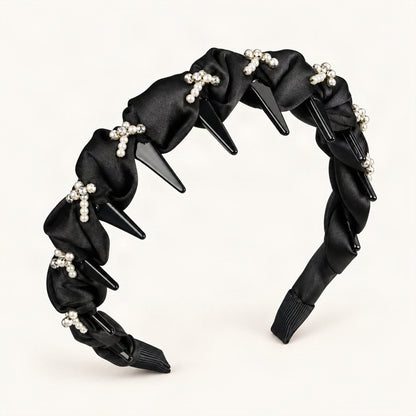 Satin Pearl Rhinestone Headband in Black [FITINY Hair]