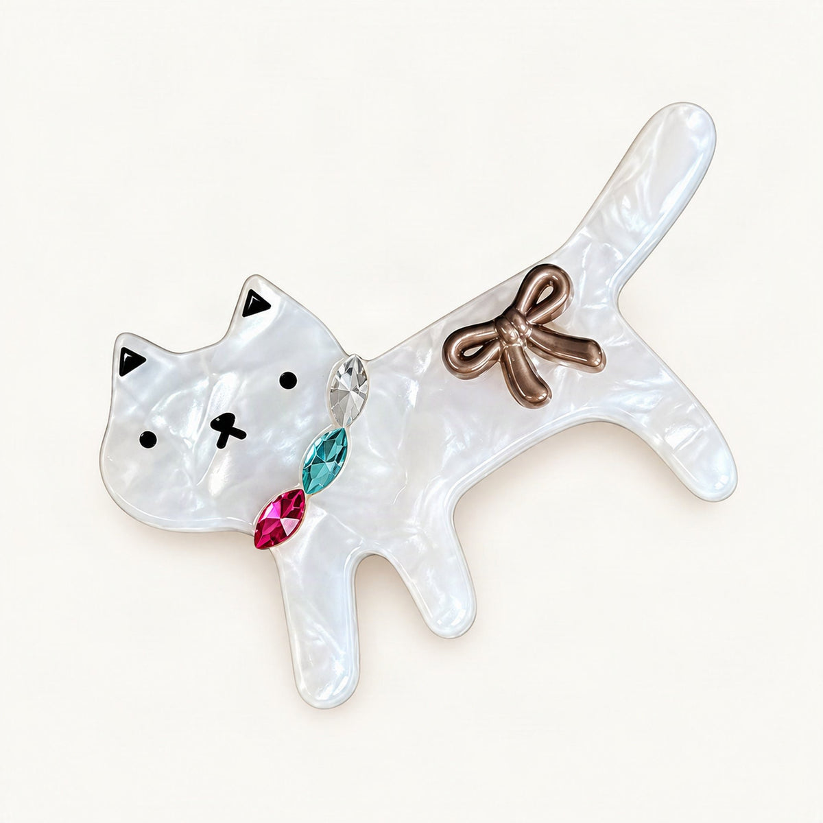 Mermaid finish acetate cat side hair clip on a plain background [FITINY Hair]