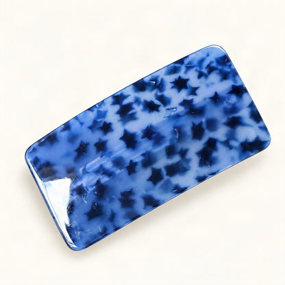 Cellulose Acetate Spring Hair Clip in Blue Leopard, Square [FITINY Hair]