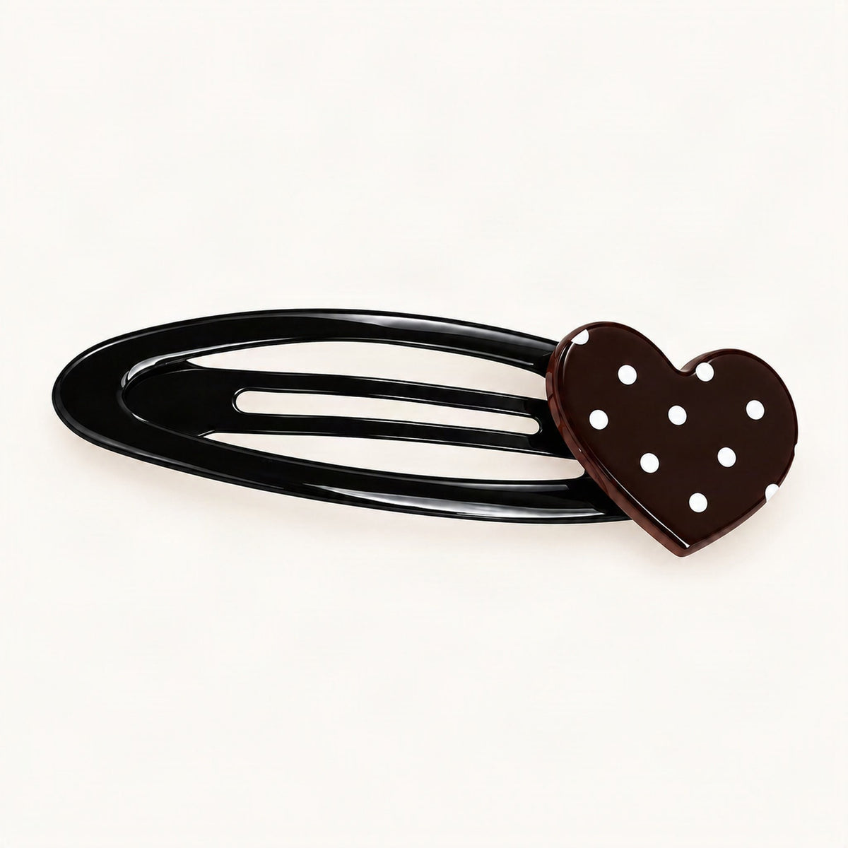 Brown polka dot snap hair clip detail [FITINY Hair]