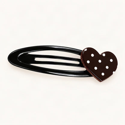 Brown polka dot snap hair clip detail [FITINY Hair]