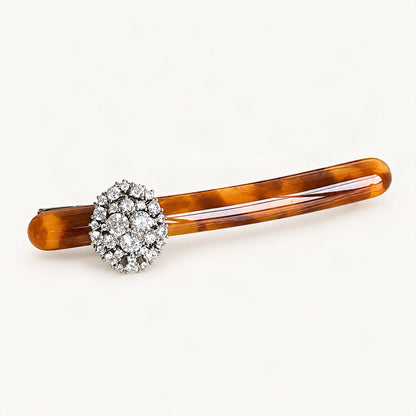 Cellulose Acetate Rhinestone Cluster Hair Clip 8.5cm in Amber Leopard [FITINY Hair]