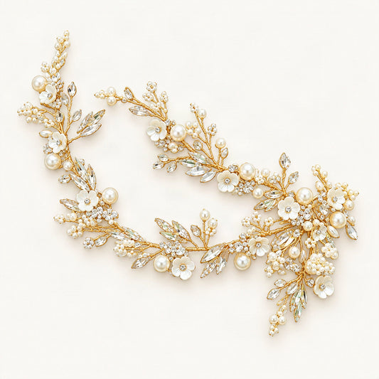 Bridal Hair Clip with Faux Pearls and Rhinestones in Gold, Hair Clip [FITINY Hair]