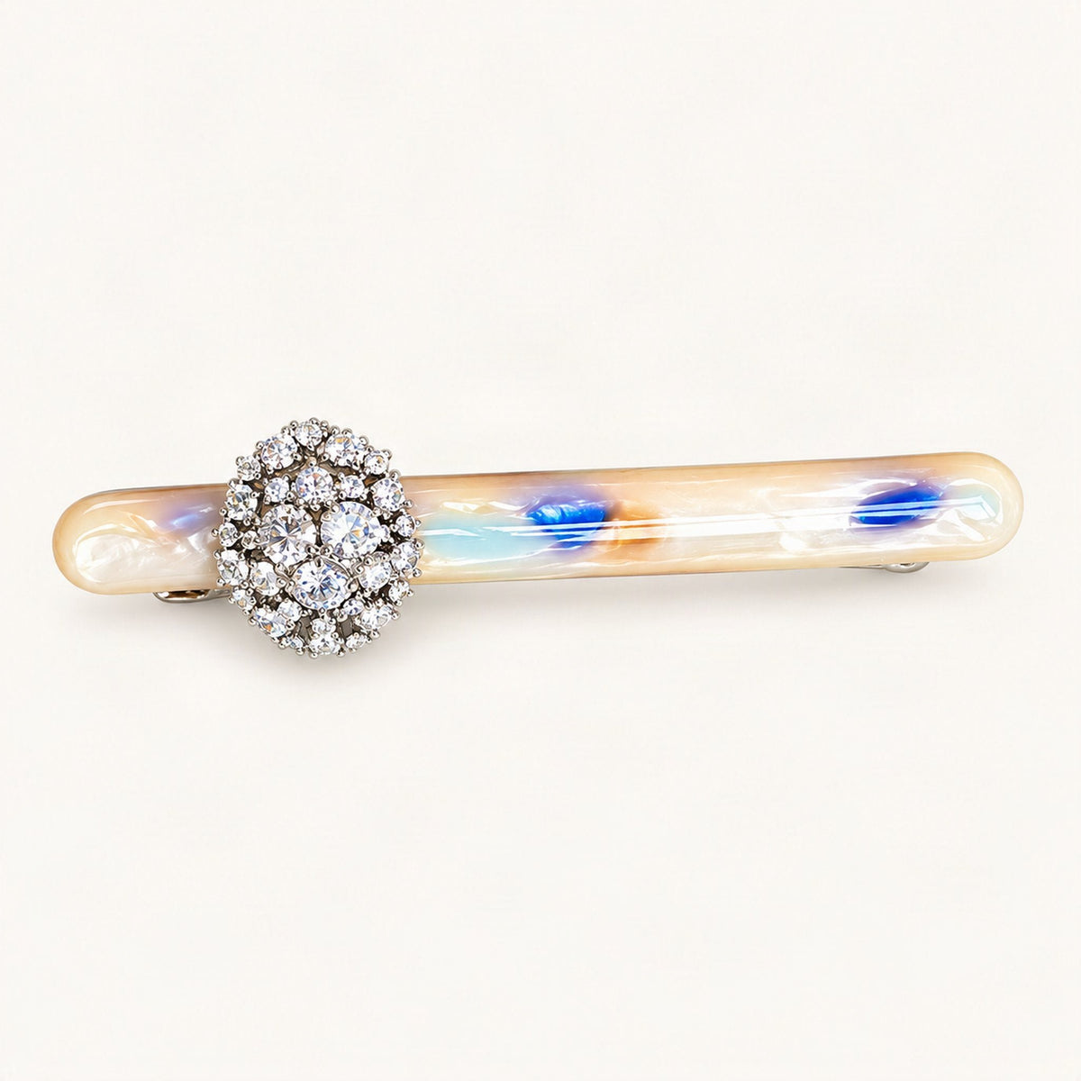 Cellulose Acetate Rhinestone Cluster Hair Clip 8.5cm in Blue & Brown [FITINY Hair]