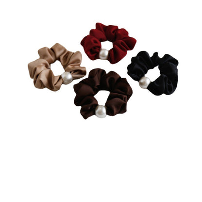 Latte satin pearl scrunchie on white background