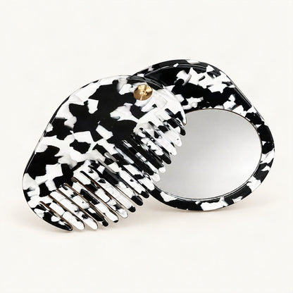 Acetate Pocket Mirror Comb in Cow Print [FITINY Hair]