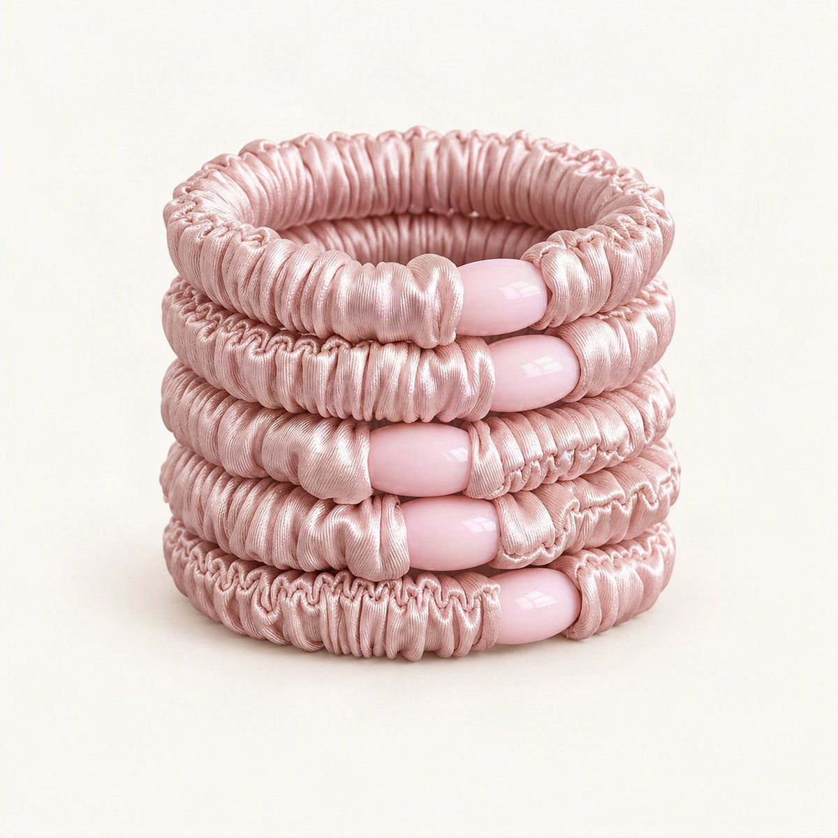Fabric Hair Ties, High-Stretch Set of 5 in Pink [FITINY Hair]