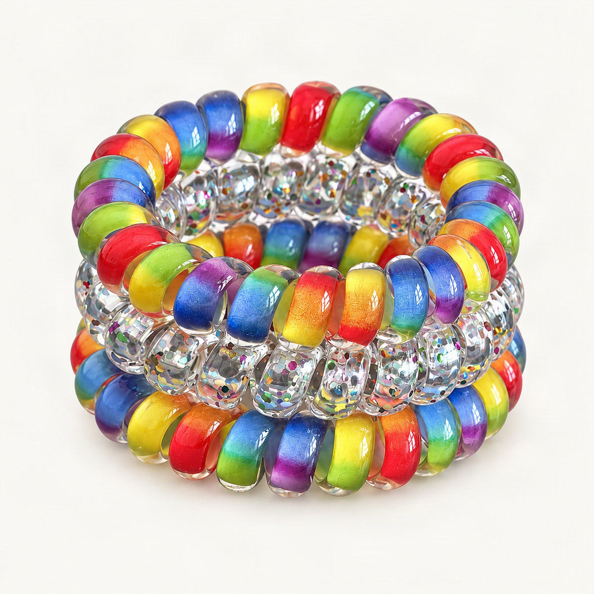 Three colorful stretch hair ties in a multicolor assortment [FITINY Hair]