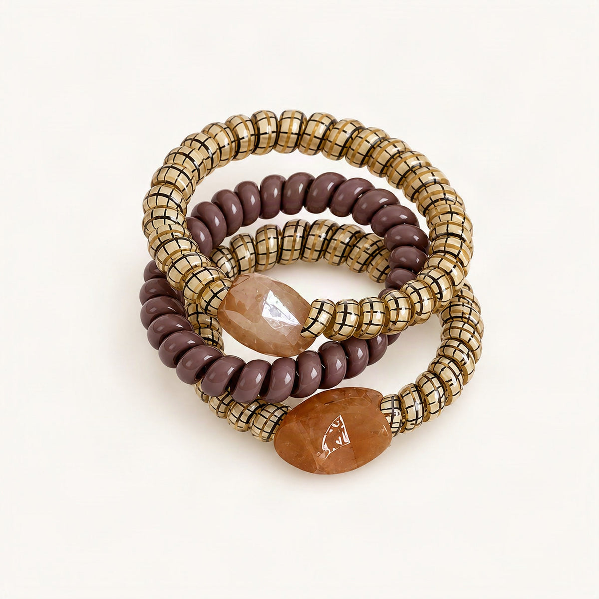 Stretch Hair Ties with Heart and Star Charms, 3-Pack in Chocolate & Amber [FITINY Hair]