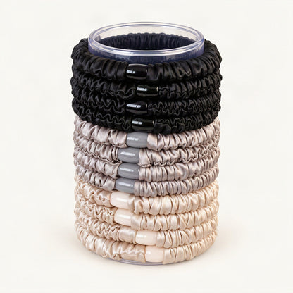 Silky Skinny Scrunchie Hair Ties in a Tub in Neutral Mix [FITINY Hair]
