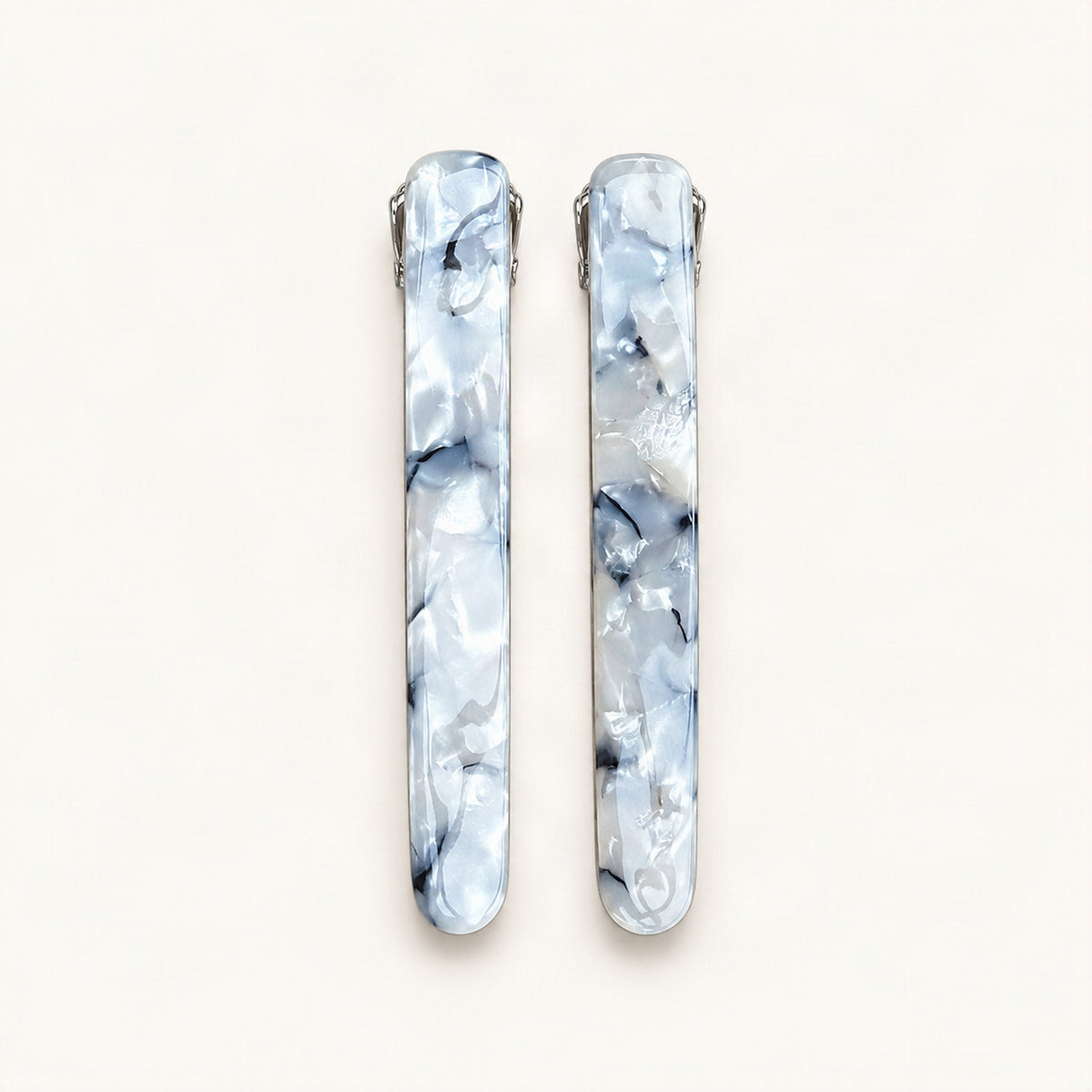Slim Marbled Acetate Side Clips, Set of 2 in Blue & White [FITINY Hair]