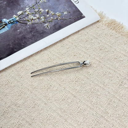 Faux Pearl Silver-Tone Metal U-Pin Hair Fork, additional view 4