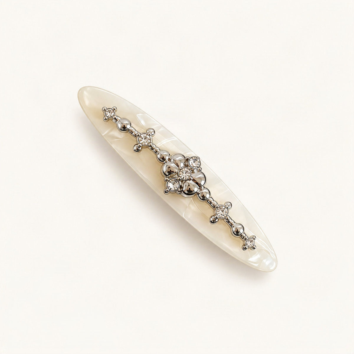 Acetate Side Hair Clip with Metal Detail, 7.5 cm in White [FITINY Hair]
