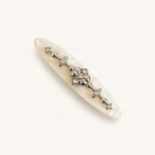 Acetate Side Hair Clip with Metal Detail, 7.5 cm in White [FITINY Hair]