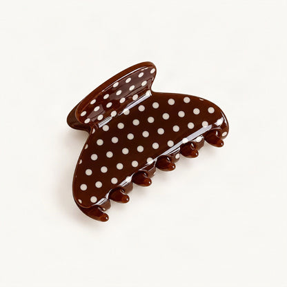 Polka Dot Acetate Claw Clip, Medium 6.9 cm in Chocolate & White [FITINY Hair]