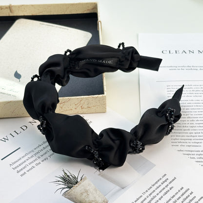 Satin Ruched Headband with Crystal Bow Accent, additional view 1