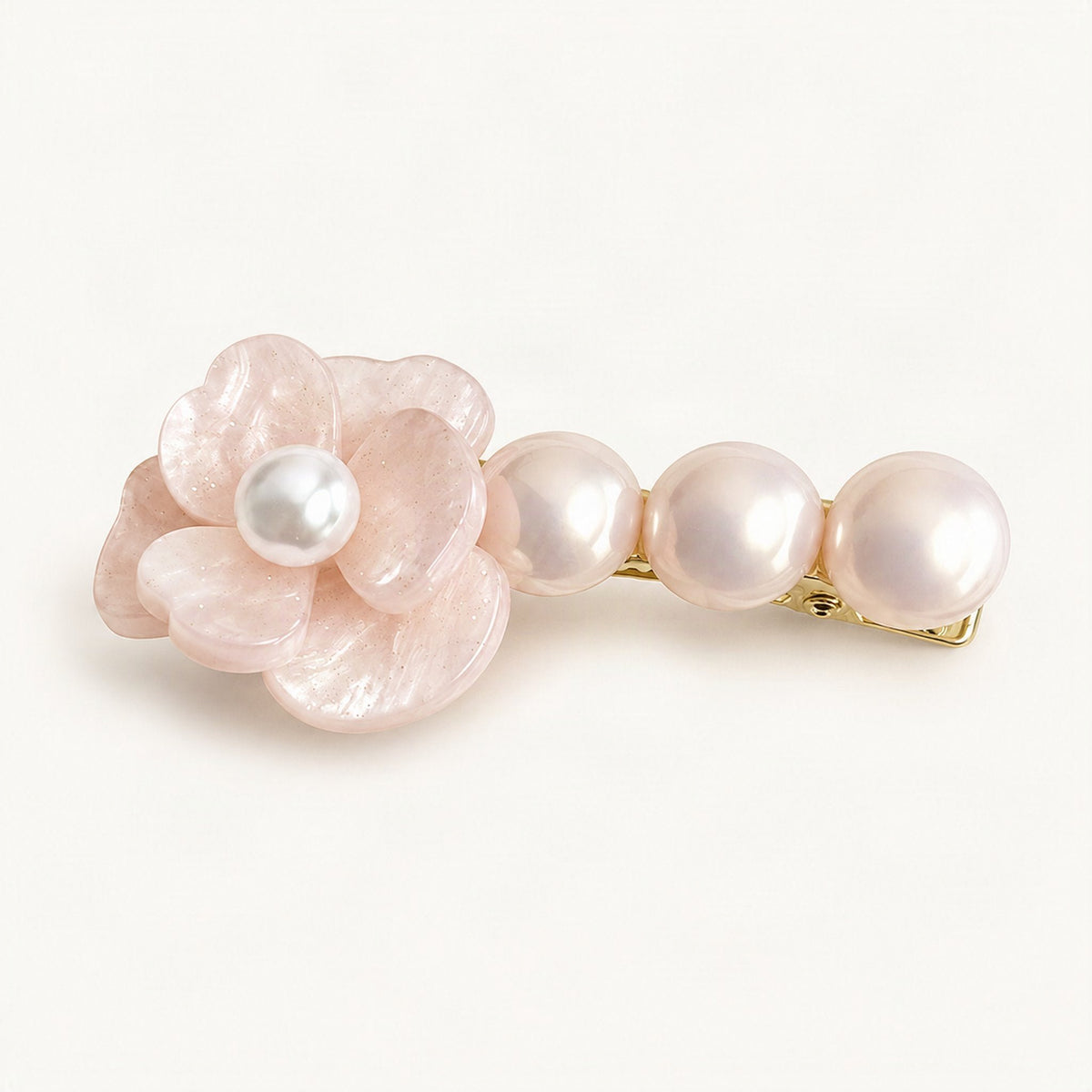 Acetate Side Hair Clip Camellia Faux Pearl in Light Pink [FITINY Hair]