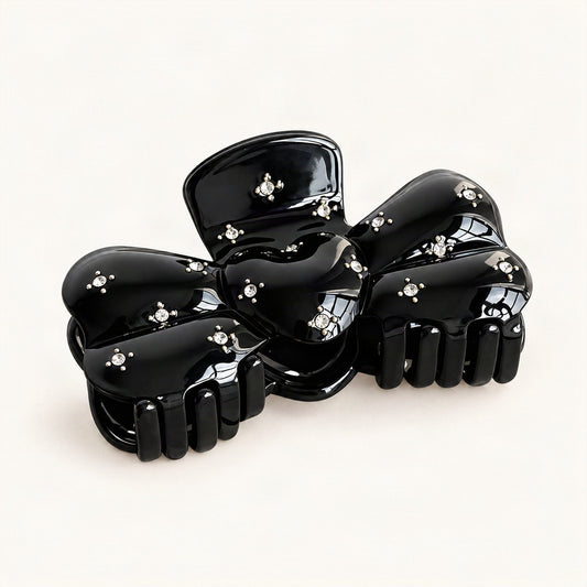 Acetate Bow Claw Clip with Starry Rhinestone Details, 3.5 in in Black [FITINY Hair]