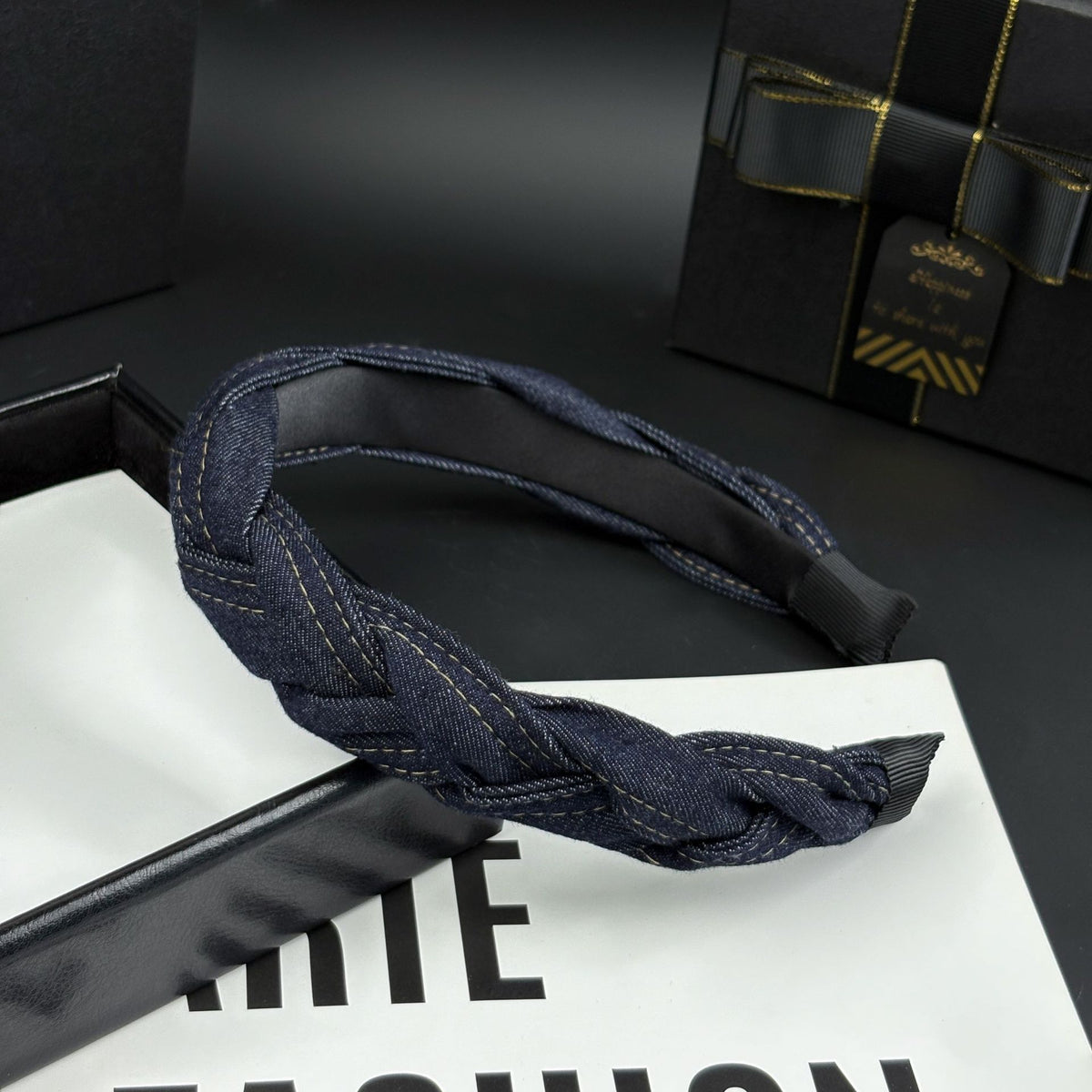 Braided Denim Headband – Twisted Knot Style, additional view 2
