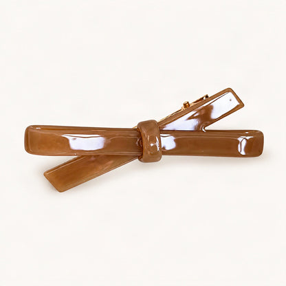 Cellulose Acetate Bow Side Hair Clip, 6.6 cm in Brown [FITINY Hair]