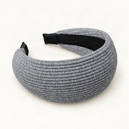 Wide Ribbed Nylon Knit Headband in Grey [FITINY Hair]