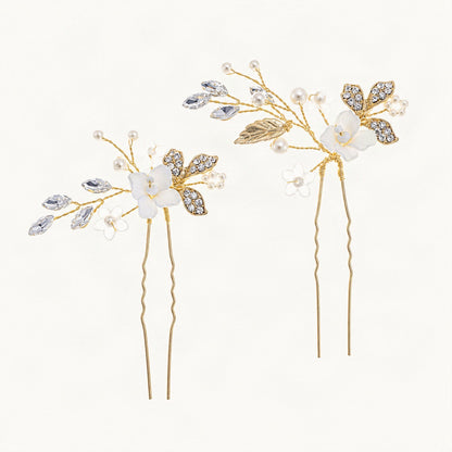 Matching floral hair pins with pearl and crystal details [FITINY Hair]
