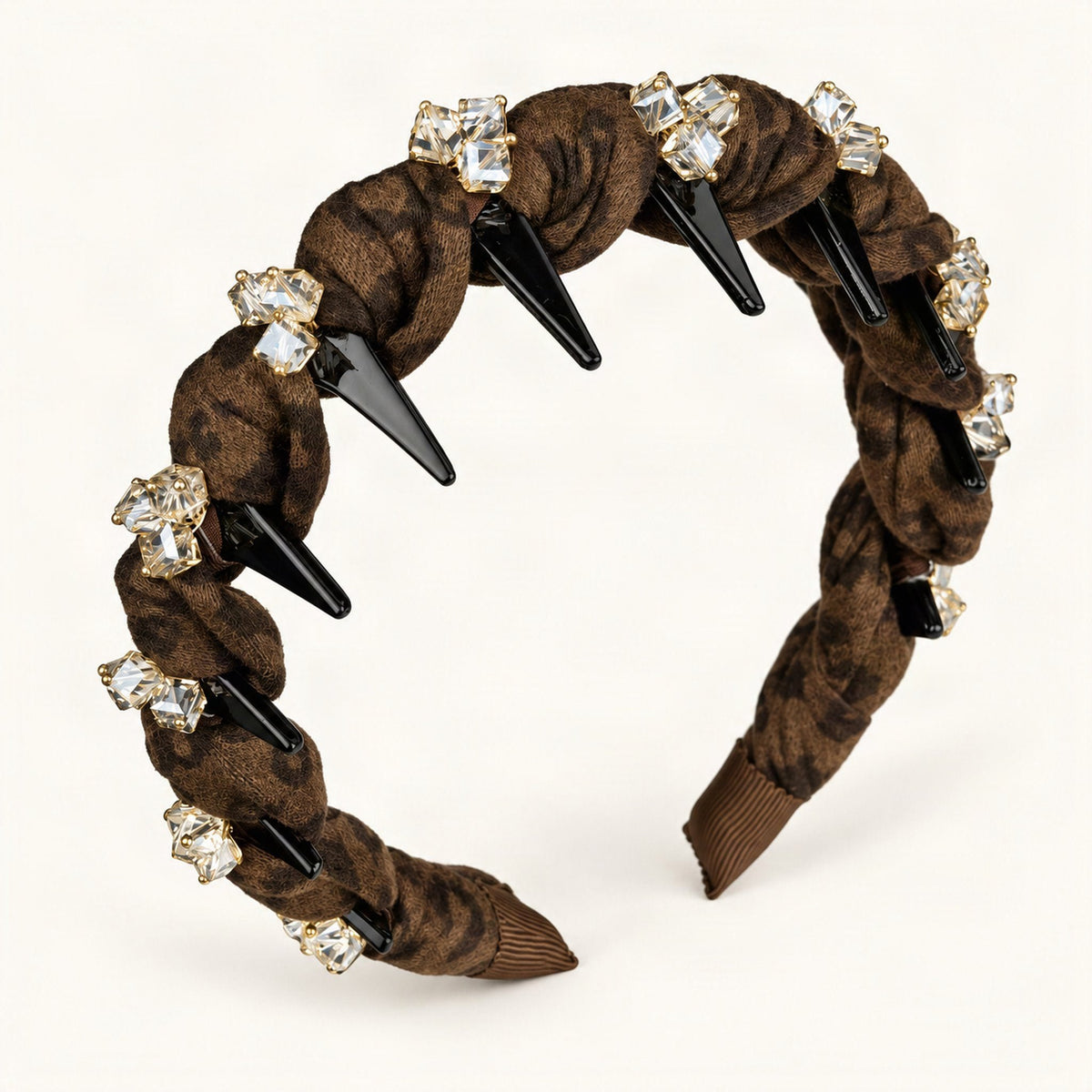 Twisted Knot Headband with Rhinestones in Leopard [FITINY Hair]